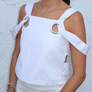 Zara Sleeveless Cut-Out Side Crop Top Silver Grommet White